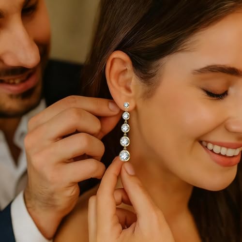 Sparkly CZ Bezel Dangle Earrings for Women (Gold) - image 6
