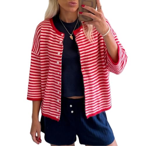 Image of Women Knitted Crop Cardigan Shirt Short Sleeve Button Down Ribbed Knit Crop Top Y2k Girls Outwear Top Tee Shirt
