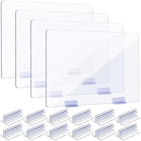 Weysat 12 Pcs Counter Desk Acrylic Panels Holder and 4 Pcs Acrylic Desk Divider Partition for Business, Office, School 24 Inch x 16 Inch, Fasten Panels from 1/8 Inch to 1/4 Inch Thick Cover