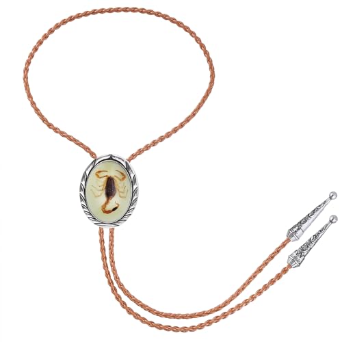 Image of Btilasif Bolo Tie for Women, Scorpion Bolo Tie Vintage Western Cowboy Stone Leather Neckties, Cowboy Gifts for Men