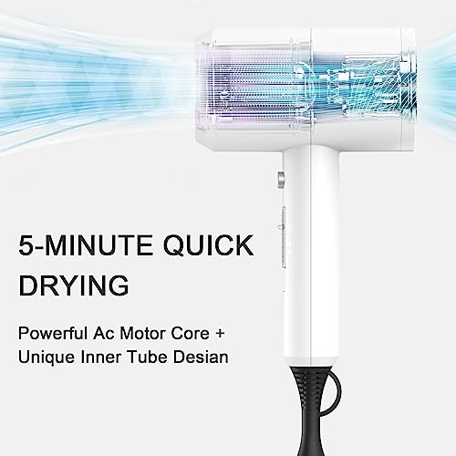 Image of Slopehill Professional Ionic Hair Dryer, Powerful 1800W Fast Drying Low Noise Blow Dryer with 2 Concentrator Nozzle 1 Diffuser Attachments for Home Salon Travel (White)