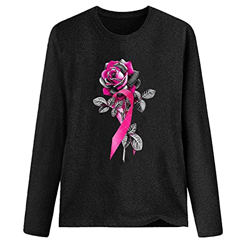 Kuluzego Camisetas femininas femininas para câncer de mama, caimento solto, gola canoa, outono inver