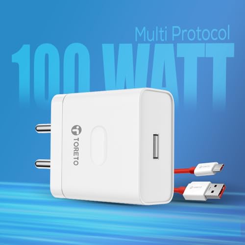 Image of Toreto 100W SUPERVOOC Fast Charging Adapter with Type-C Cable, Compatible with Oneplus, Oppo, Realme, Redmi, Xiaomi, HTC & All C-Type Smartphones, Supports Dash, Warp, Vooc, SuperVooc Charger (White)