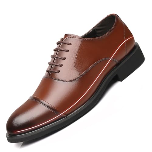 Zapatos de vestir con alzas for hombre, de cuero, Oxfords con aumento de altura de 6 cm, con elevación invisible y puntera, zapatos formales de negocios.(Brown,40 EU)
