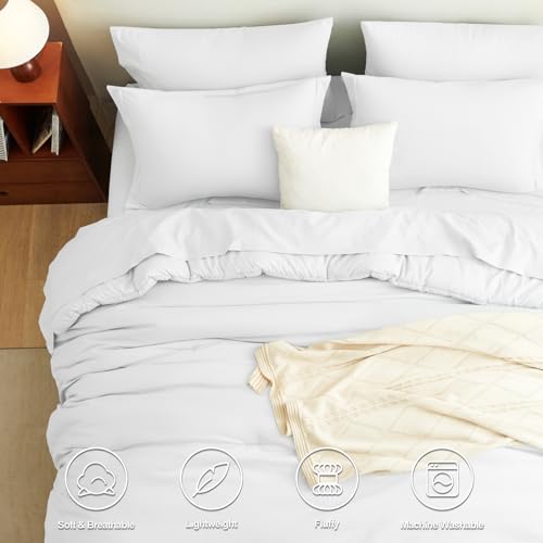 CozyLux Full Comforter Set White, 7 Pieces Bed in a Bag Soft Bedding Comforter Set with Sheets, All Season Boho 7PC Bed Sets with Comforter, Fitted Sheets, Flat Sheets, Pillow Shams and Pillowcases