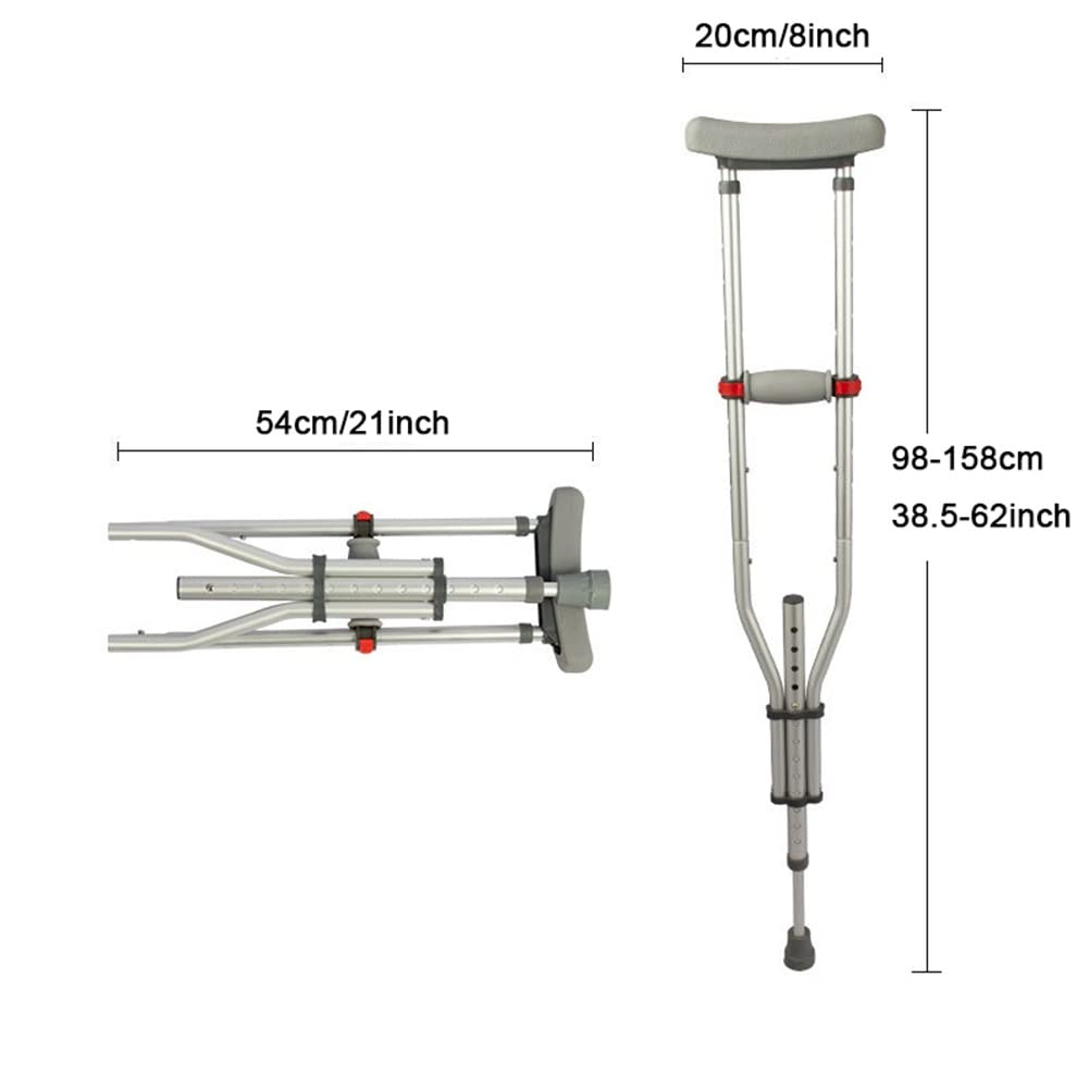 Stampelle ascellari Pieghevoli, stampelle da Passeggio Regolabili in Altezza con Comodi Cuscinetti e Maniglie ascellari, Adatte per Altezza: 140-200 cm (Colore: Argento, Dimensioni: 1 unità)