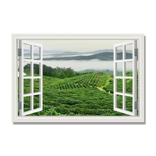 NHLDZYH Poster Ventana Falsa - Cuadro con Perspectiva de Paisaje - Decoración para Paredes Interiores sin Luz Natural - Para Baño, Pasillo o Oficina. C167. 40x60cm. Solo Lienzo