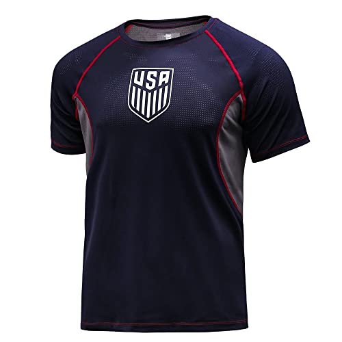 Icon Sports U.S. Soccer Mens Lightweight Polyester Exercise T-Shirt | Mesh Poly Navy Medium