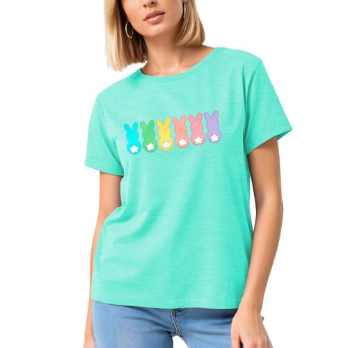 Image of Easter Shirts for Women-Cute Easter Bunny Tee Tops Oh for Peeps Sake Shirt Rabbit Printing Short Sleeves