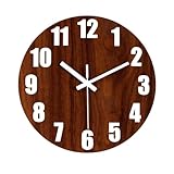 DIYZON Reloj de pared luminoso, reloj de pared de madera de 30,5 cm con movimiento silencioso y función brillante, sin cristal de aldea de pared, dormitorio, cocina, oficina, funciona con pilas