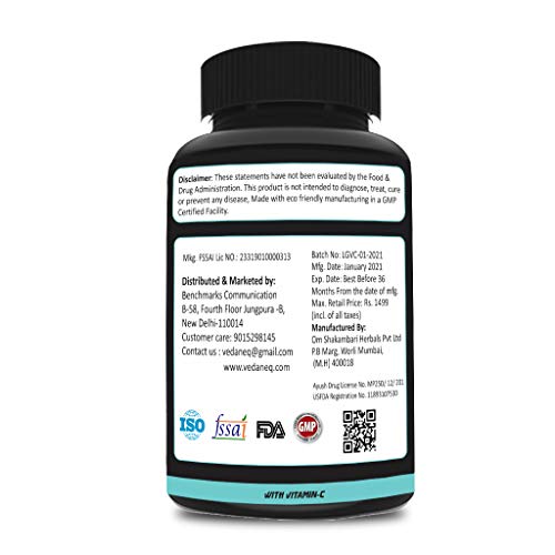 VedaneQ L Glutathione Capsules with Vitamin C &E | Biotin, Grape Seed and Alpha Lipoic Acid Supplement for Men & Women 60 Tablets - Image 3