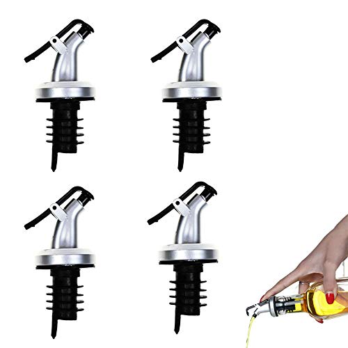 RHG - 4 boquillas para verter botellas de aceite y jarabe, dispensador de botellas de aceite de cocina en cocina y barra, con tapas de polvo de goma