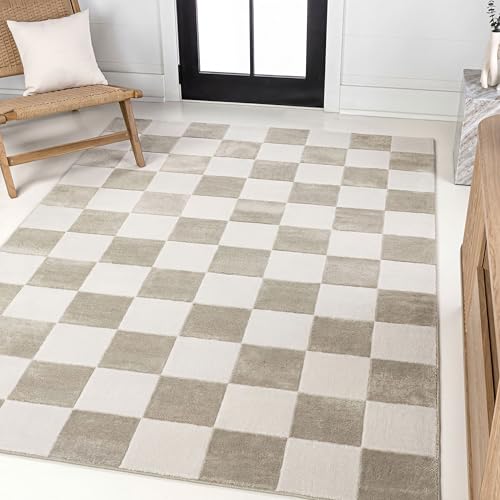 JONATHAN Y Checkerboard High-Low Indoor Area Rug 5X8 Beige/Cream, Thea
