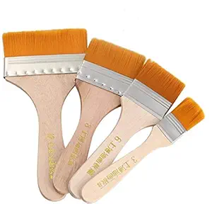 KANBI Natural Finish Synthetic Flat Paint Brushes of 4 Pc (18 mm,1 Inch,1.5 Inch & 2 Inch) Wood