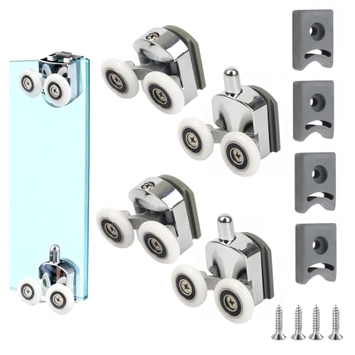 4 PCS Ruedas Mampara Ducha 25mm, Rodamientos de Puerta de Ducha, Ruedas Mampara Ducha de Baño, Rodamiento Ruedas Mamparas Duchas Kit, Corredera de Ducha Silenciosas de 4-6 mm de Espesor para Curva
