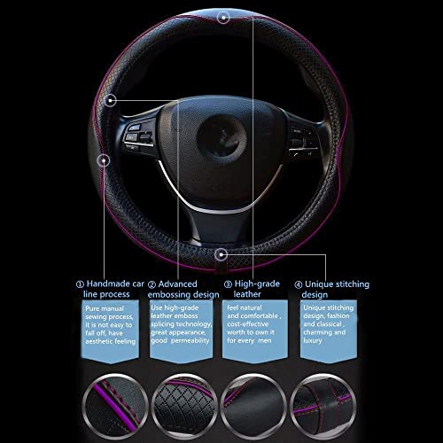Image of Gomass Car Steering Wheel Cover, Anti-Slip, Safety, Soft, Breathable, Heavy Duty, Thick, Full Surround, Sports Style (Black with Purple line)