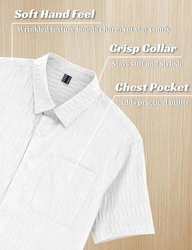 MAGNIVIT Casual Shirts for Men Button Down Short Sleeve White Shirt Summer Beach Wedding Shirts with Pocket L — view 5