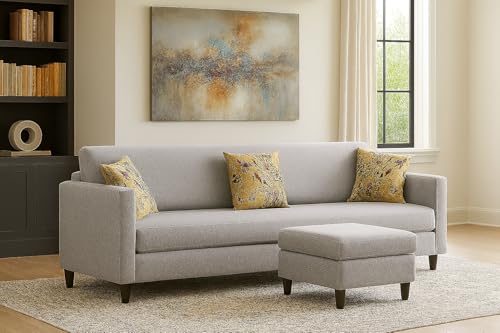 Image of Casaliving Premium Lifestyle Fabric 5 Seater L Shape Sofa Set 4 Seater Modern Sofa Set & Ottoman for Living Room (Grey Color)