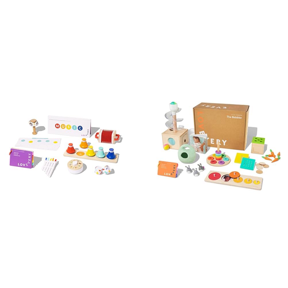 Lovevery – Le Kit Musical – 6 Instruments + Livre De Rythmes – Jouet Montessori De 18 Mois à 4 Ans – Clochettes, Flûte, Concertina, Métronome