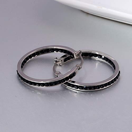 Cinily Stainless Steel Hoop Earrings Silver Plated Black Cubic Zirconia Earrings For Women Girls Sensitive Ears #TOP4