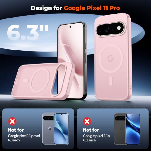 Image of SUPFINE Magnetic for Google Pixel 11 Pro Case - Pink | With Screen Protector,Translucent Matte,Built-in Magnets,Military Grade Drop Protection,Shockproof Phone Cover
