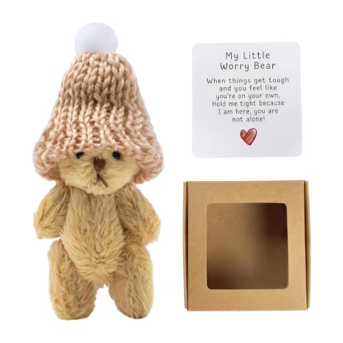 houlishu A Handmade Bear Wearing a hat with an Encouraging Card Included in the Packaging. This Pocket-Sized Handmade Bear Brings Comfort to AdultsIts the for Loved Ones Family and Friends.