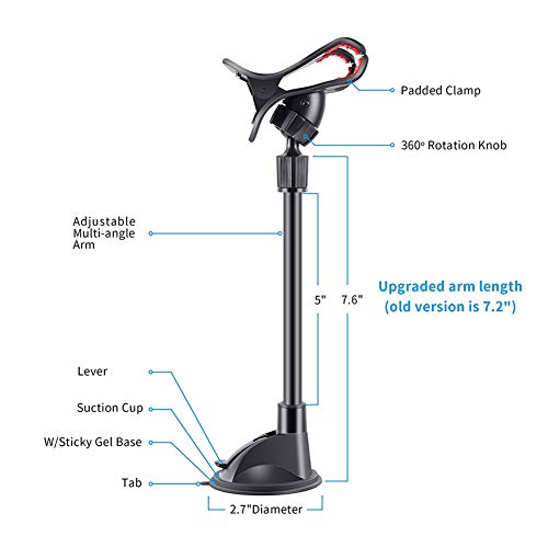 Soporte para teléfono de coche, soporte para parabrisas sin pegamento con fuerte succión, brazo largo y abrazadera en forma de X para fundas de teléfono gruesas/irregulares