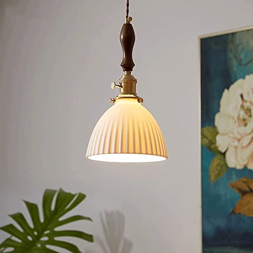 Lampe suspendue rétro en céramique blanche et lustre réglable E27