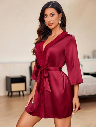Image of Avidlove Women's Kimono Robe Short Satin Pure Short Silky Robes