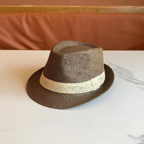 Image of SIQITECHNO Straw Fedora Sun Hat Straw Cowboy Hat for Women Men Classic Short Brim Fedora Trilby Roll Up Panama Jazz Beach Cap