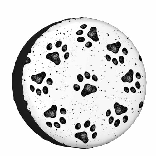 Image of Dog Paw Prints Texture Spare Tire Cover Composed Black and White Wheel Covers for RV Tires Camper Tire Case Protectors for Trailer Rv SUV Truck Travel Trailer 17 in