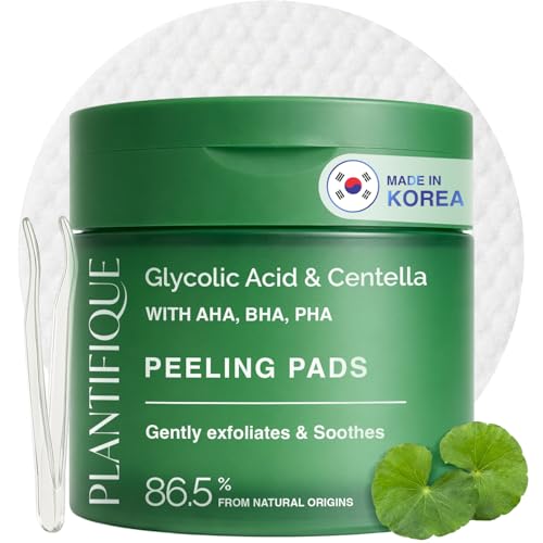PLANTIFIQUE Korean Peeling Pads 60 Stück, mit Glycolsäure, Niacinamid, CICA, AHA, BHA, PHA für Gesichtspeeling und zur sanfte Hauterneuerung - Toner Pads für alle Hauttypen - Nachfüllbarer Behälter