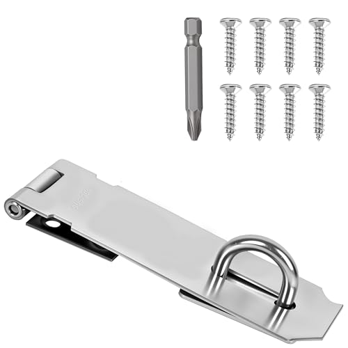Image of 1 Pcs Door Locks Hasp Latch,5 Inch Stainless Steel Safety Packlock Clasp Hasp Lock Latch,Hasp Lock Latch for Doors,Extra Thick Brushed Finish with Screws (1 Pcs Stainless Steel, 5 inch)