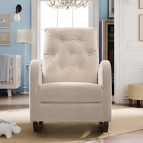 Merax Beige Modern Tufted Accent Rocking Chair, Upholstered Nursery Glider Rocker With High Backrest For Baby And Kids, Set Of 1 #TOP3