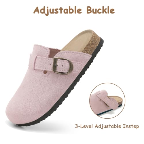 Image of Kids Clogs for Boys Girls Genuine Suede Leather Potato Slide Adjustable Buckle Indoor Outdoor Slippers