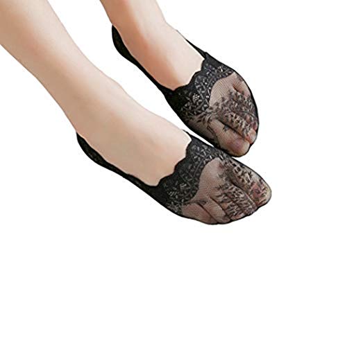 lifevv 5 Pairs Womens Ultra Thin No Show Low Cut Cotton Lace Non Slip Socks (5 colors)