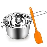 BILLIOTEAM 2 Pack Stainless Steel Double Boiler Melting Pot with Silicone Spatula,600ml Large Capacity Melting Pot for Chocolate,Butter,Candle,Candy,Cheese,Caramel,Soap