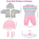Miunana Sweet Baby Doll Clothes for 14 Inch16 Inch 17 Inch Dolls - 4 Piece Hat, Coat, Socks, Top, Pants & Hanger Set, Handmade Soft Fashion Outfit with New Born Baby 35-43 cm Dolls Girls Birthday - Image 2