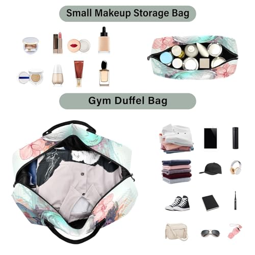 Large Travel Duffel Bag, Beautiful Skull Floral Sports Tote Gym Bag, Shoulder Weekender Overnight Bag for Women Men, Carry On Luggage with Toiletry Bags4