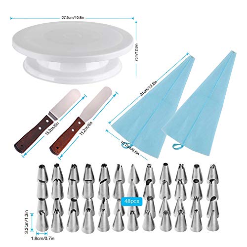 HomeAsy Cake Turntable Cake Plate Rotatable Cake Stand 71 Set with Stainless Steel Syringe Sleeves, Silicone Bag and Disposable Syringe Bag - Image 3
