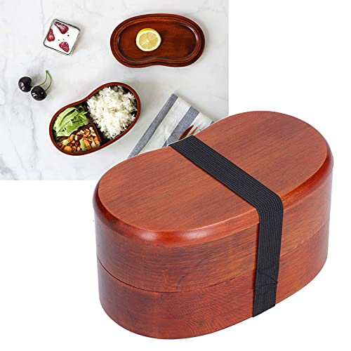 Caja Bento de madera, contenedor de almuerzo de madera portátil de estilo japonés, caja de almuerzo de madera con forma de cintura de doble capa para hombres, mujeres y adultos, oficina