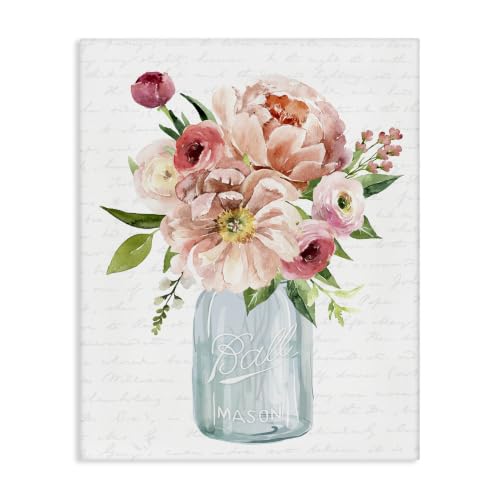Stupell Industries Pink Peony Floral Script, 24 x 30 Inch Canvas Wall Art