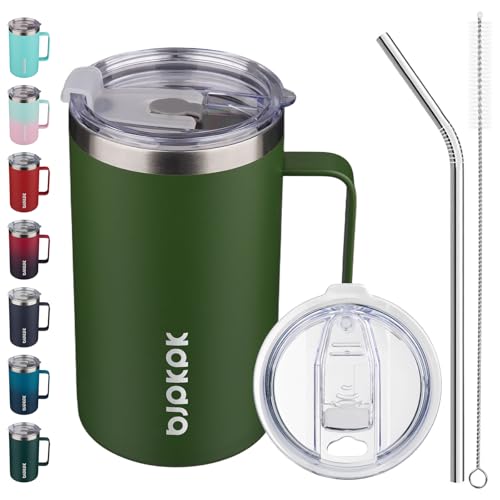 Image of BJPKPK 25oz Insulated Coffee Mug with Handle, Stainless Steel Travel Mug | Keeps Drinks Hot & Cold, Double Wall Vacuum, 2 Lids Included, BPA-Free Coffee Tumbler for Home, Office & Travel