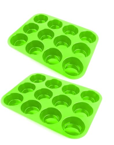 2pcs Muffin Tray, Silicone Non-Stick Coating, LFGB & BPA Free, Cupcake Baking Pan, Perfect for Cupcakes, Brownies, Pudding, Tarts, Egg Bites-Blue (Green)