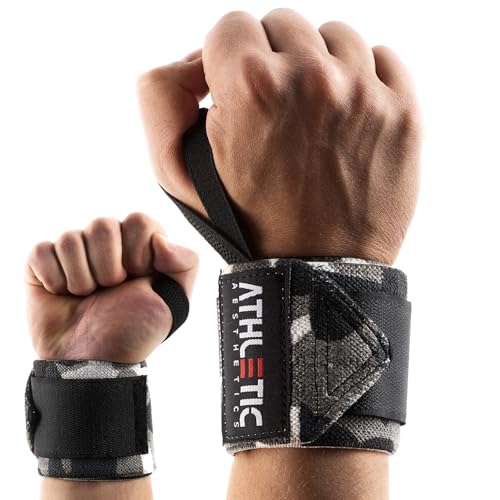 Bande Poignet Musculation - Protège Poignet (45 cm en Paire) Bandage pour Poignet pour Entraînement de Force, Fitness, Bodybuilding, Crossfit - Support pour Poignet avec Guide d'exercices en PDF