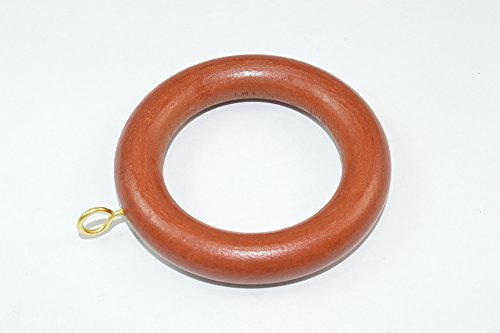 30 x Curtain Drape Pole Rod Rings & Screw Eye Wooden Dark Brown ID 45mm