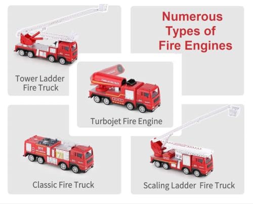 Image of Die cast 1:32 Scale Fire Truck Toy Set of 4 pcs with Pullback Action Figure & Friction Powered Toy Truck for Kids Boy Girl Gift [ Pack of 4] [Colors as Per Stock]