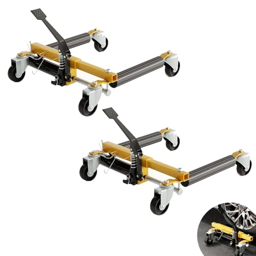 PULLAFUN Set of (2) Car Wheel Dolly, 3000 LBS Car Dolly, Car Skates Vehicle Positioning Hydraulic Tire Jack Ratcheting Foot Pedal Lift Hydraulic Car Wheel Dolly