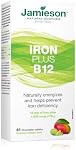 Jamieson Chewable Iron 18 mg Plus Vitamin B12 1,000 mcg Tropical Mango Lime Flavour, Helps Prevent Iron Deficiency, and Supports Natural Energy. Vegetarian, Gluten-Free, No Artificial Colours, Flavours, or Preservatives, 45 Chewable Tablets