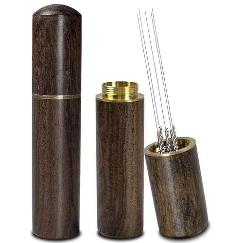 Espresso Stirrer 5 Needles 0.4mm WDT Distribution Tools for Barista, Natural Wood Handle and Stand, Espresso Distribution Tools for Home Kitchen Cafe